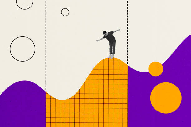 istock Creative collage picture illustration black white filter try keep balance fear risk unknown abyss high abstract weird orange purple 2189383072