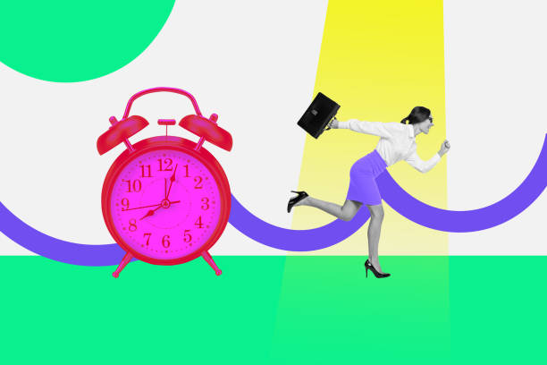 istock Collage illustratiion young attractive business suitcase lady running rush hour hurry deadline huge alarm clock time management limit 2189383716
