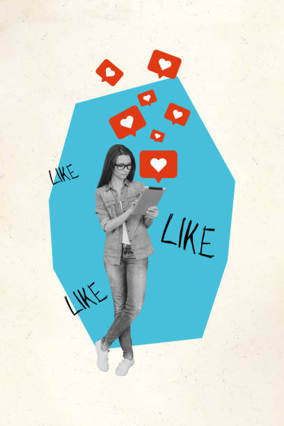 istock Vertical collage creative poster black white filter charm busy tenderness lady check reaction post social media like blue white background 2189384405