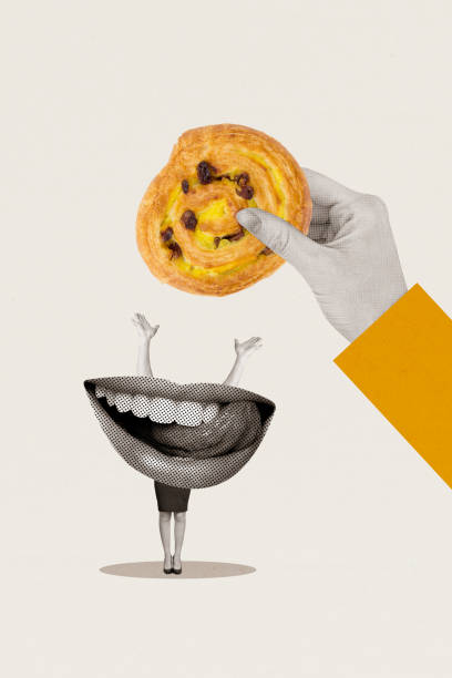 istock Vertical composite creative collage of absurd hungry person lick teeth delicious yummy cookie with raisins isolated on white background 2189385945