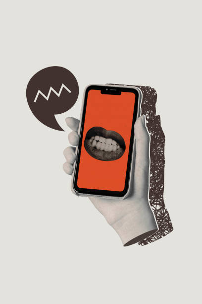 istock Vertical collage creative poster angry mouth hate offend haters cuberbullying hand hold smart phone upset empty background 2189386010