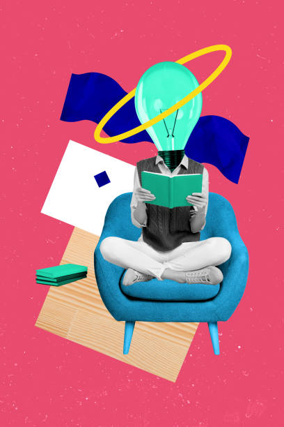 istock Vertical collage illustration light bulb instead female head student hold open book has conclusion about novel isolated on pink background 2189386889