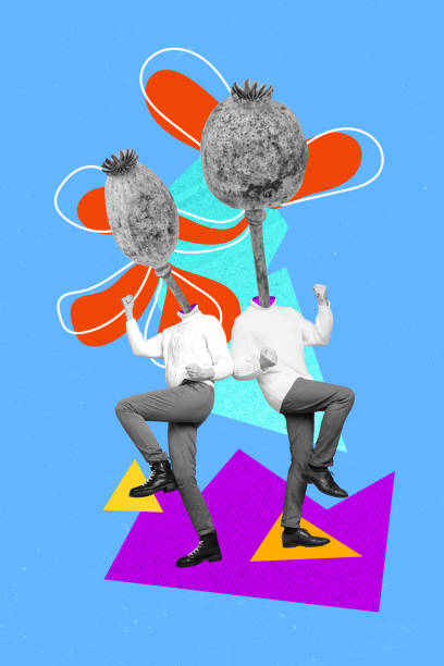 istock Creative vertical collage of young headless retro couple have fun surreal flower instead head celebrate victory isolated on blue background 2189386893