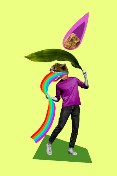 istock Collage comics artwork of unusual weird faceless character hiding under huge green leaf isolated on creative background 2189387914