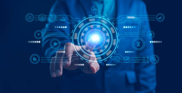 istock Hand touching with futuristic digital screen on a new smart technology and automatic AI, Data digital access, screen touch, visual data. Modern web system. Ai technology, Artificial Intelligence. 2189388342