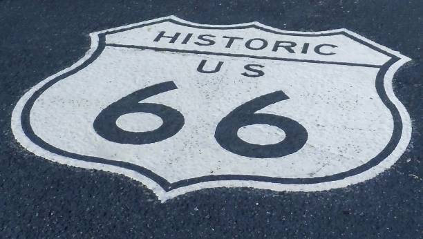 istock Historic Route 66 Road Sign on Asphalt Surface 2189389735