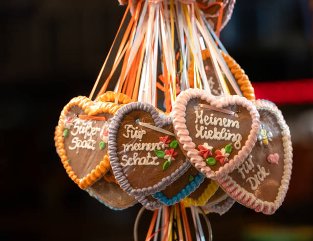 istock Decorative gingerbread hearts displayed at a festive market during autumn 2189394367