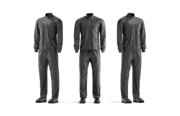 istock Blank black sport team uniform mockup, front and side view 2189394748