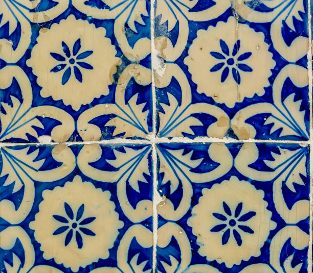 istock A blue and white tile with flowers on it 2189395062