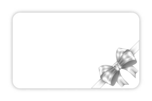 istock Mockup white gift card with two diagonal silver ribbon and bow isolated on white background 2189398361