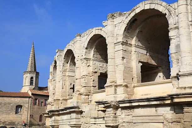 View of the exterior of the Roman Amphitheater in Arles, Provence-Alpes-Côte d'Azur, France