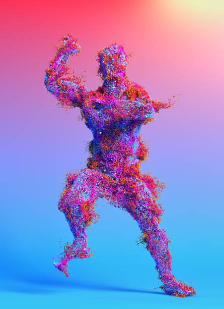 istock Cheerful Dancing Male Figure Consisting Of Multicolor 3D Bubbles, Black Background, Computer Graphic 2189400669