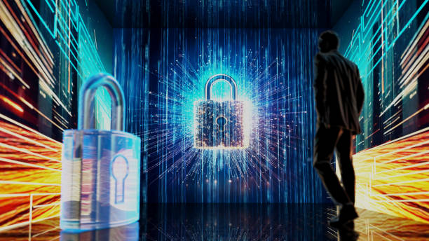 istock Exploration of digital security concepts in a futuristic environment with a focus on data protection 2189401678