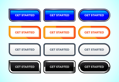 Get Started Button Set Of Different Shapes And Colors Suitable For ...