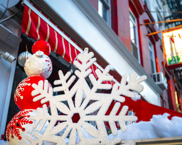 colorful christmas decoration  in the streets of little italy in New York