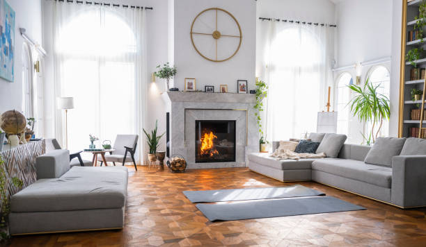 istock Elegant Living Room Interior With Large Fireplace 2189418929