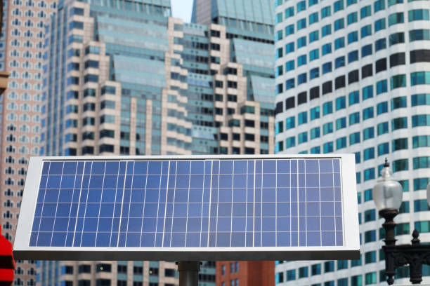istock solar panel in front of downtown skyscrapers 2189423316