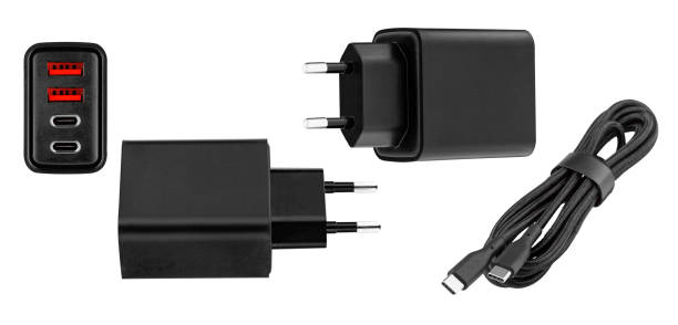 istock set power adapter, charging adapter with USB and Type-C connector on isolated and white background, 2189424596