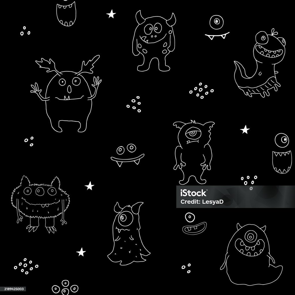 Monster Background Vector Cute Monsters Seamless Pattern Cartoon Monsters Background Vector ...