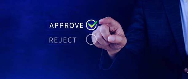 istock Approve or reject guarantee concept, Approved, accept, pass inspection, tick correct mark to approve document and project, Management, examine, business, survey, tick, certification. 2189426788