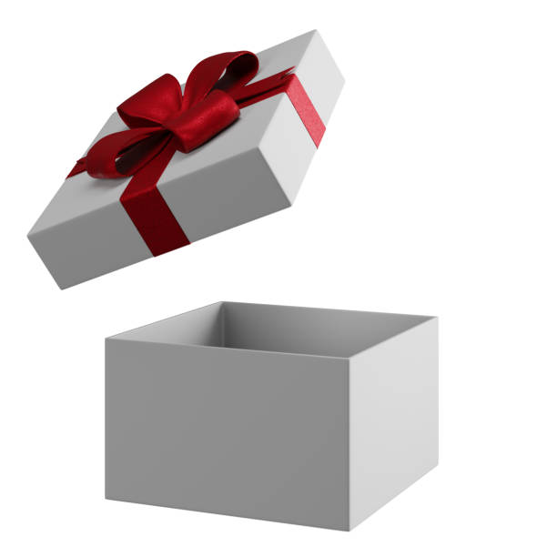 istock White gift box with red ribbon isolated on empty background. 2189429355