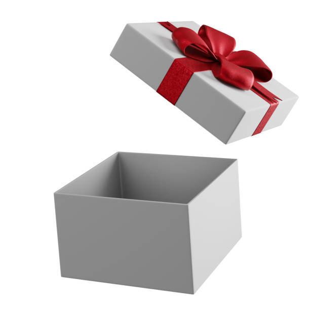 istock White gift box with red ribbon isolated on empty background. Christmas present for holiday sale shop design element. 2189429626