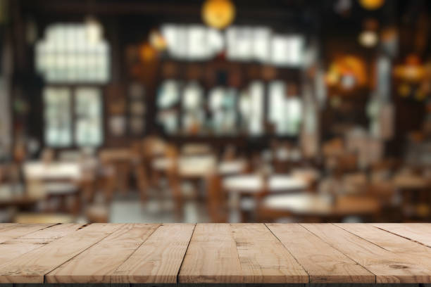 istock Empty wood table with blur interior outdoor space coffee restaurant or cafe for background 2189431809