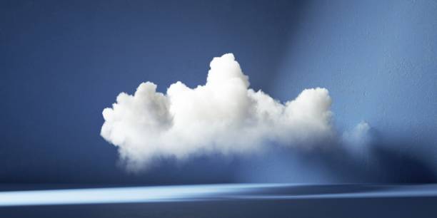 istock 3d render. Abstract minimalist geometric background. Surreal scene of white cloud floating inside the empty blue room 2189432492