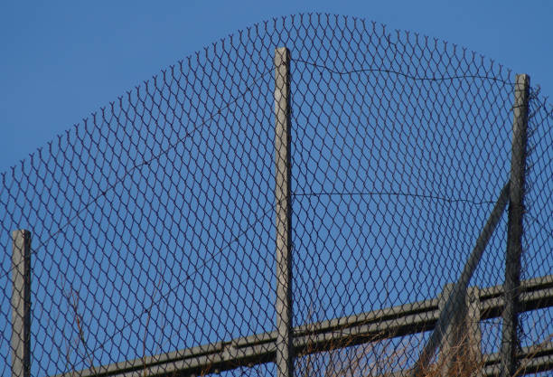 Metal fence close up, iron mesh for protection