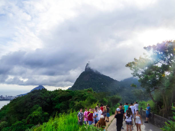 Rio de Janeiro, Brazil - February 26, 2024: View of the Corcovado Mountain with the Christ the Redeemer.