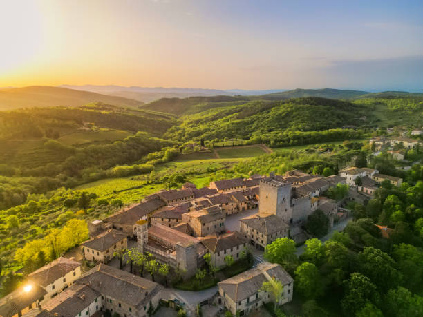 istock Castellina in Chianti, Tuscan medieval town from drone 2189441999