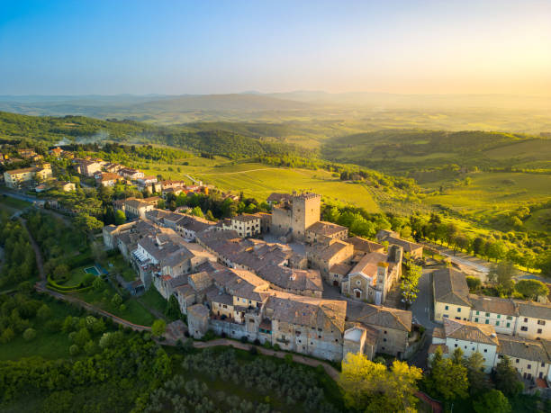 istock Castellina in Chianti, Tuscan medieval town from drone 2189442002