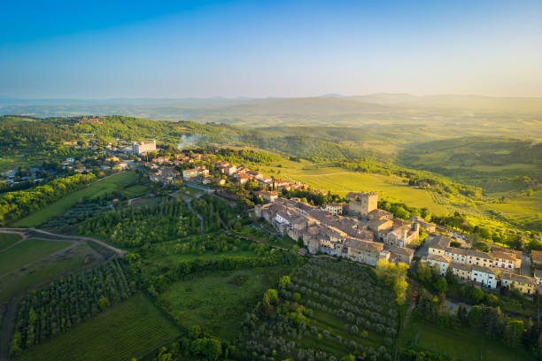 istock Castellina in Chianti, Tuscan medieval town from drone 2189442005