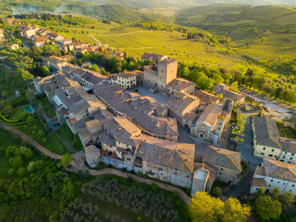 istock Castellina in Chianti, Italian old town from drone 2189442016