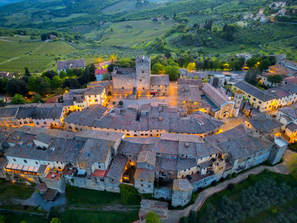 istock Castellina in Chianti, Tuscan medieval town from drone 2189442023