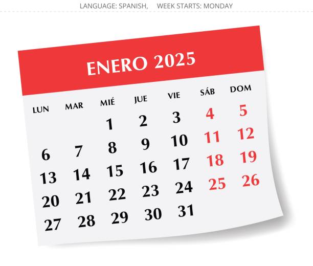 2025 Spanish January calendar - month Enero. illustrations for Spain 2025 Spanish January calendar - month Enero. Vector illustrations for Spain january in spanish stock illustrations