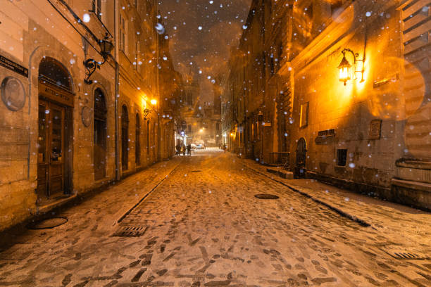 istock Market square in Lviv  in winter at night 2189458023