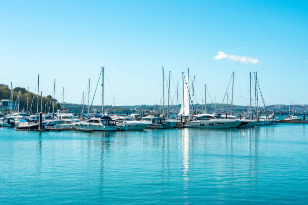 Brixham harbour England with sailing barges