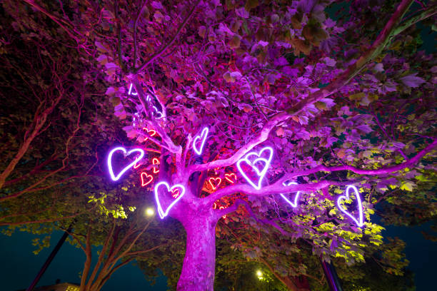 istock Heart-shaped decorative Christmas lights on a tree 2189487291