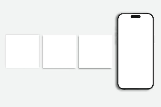 istock Smartphone mockup with social media post interface mockup. Social media mobile app page template design for user carousel post feed. Vector design user interface template on social network 2189496348
