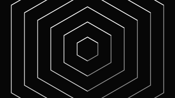 Abstract white Hexagon geometric on black background, premium luxury grid wave line art, isometric cube block presentation, repeat minimal polygon honeycomb frame backdrop