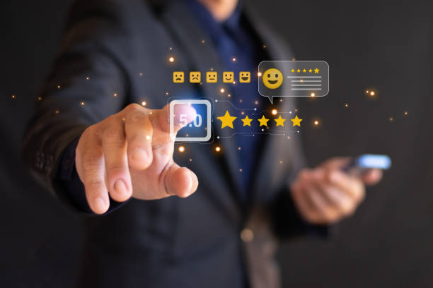istock Online customer satisfaction survey service concept. Customer rate service based on user experience. Consumers provide five-star rating and quality feedback checks. 2189511508