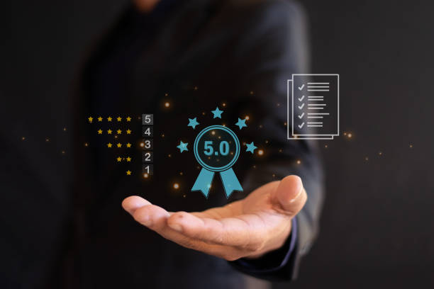 istock The concept of customer satisfaction survey, customer service rate from user experience, consumers give five stars and check quality feedback from consumer experience. 2189511511