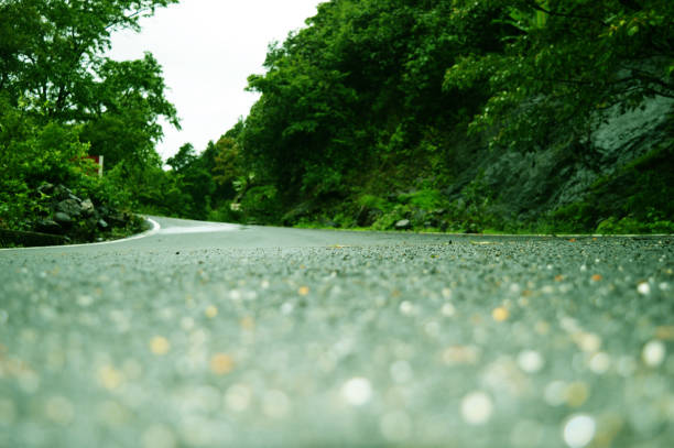 Close-up road track with pebbles and bokeh