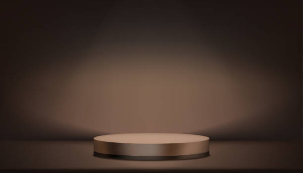 istock Brown Background,Empty Studio Room with Spotlight on 3d Podium Stage for Cosmetic Product Display,Dark Brown Chocolate Wall Backdrop with Abstract Light Gradient on Floor,Vector banner modern design 2189516064