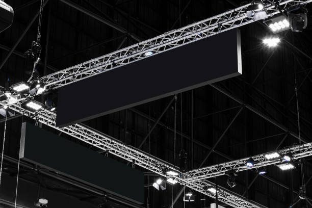 istock Hanging mock up black banner billboard. Clipping path for mock up 2189519422