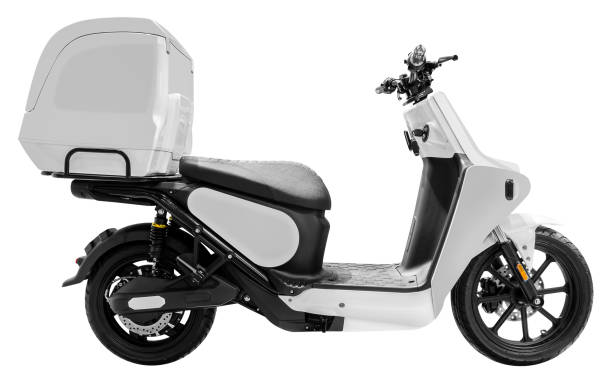 istock Side view white electric scooter with white box isolated on white background with clipping path 2189519462