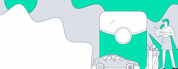 istock Flat vector concept operation hand drawn illustration of people taking a taxi 2189519711