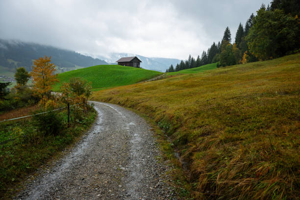 Houses in the Swiss village of the Engelberg resort. Landscape of Swiss alpine nature