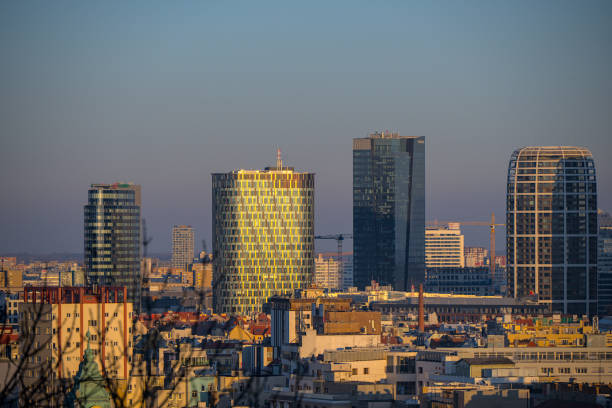 istock Urban skyline with modern high-rise buildings at sunset 2189532566
